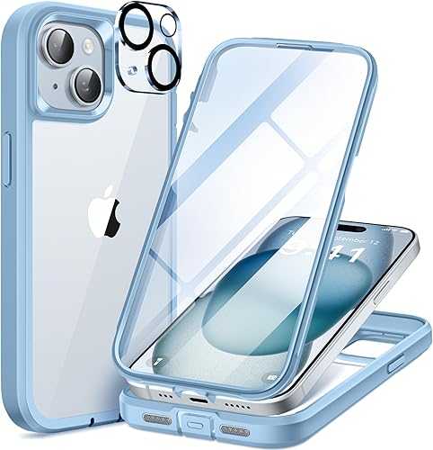 Miniatura 1 de TIESZEN Funda compatible con iPhone 15 Plus, con protector de pantalla de vidrio templado 9H integrado + 2 protectores de lente de cámara, cubierta