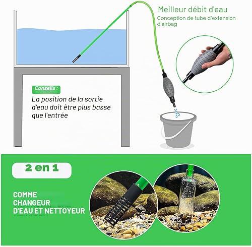 boxtech Fish Tank Water Changer Vacuum Siphon Kit, 3 in 1 Aquarium Siphon Gravel Cleaner Pump Sand Cleaner Kit for Drain and Replace Water - 3