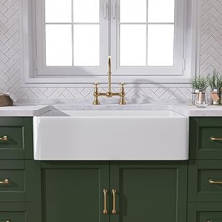 25 White Kitchen Ideas For a Clean and Elegant Space 2 TUKTUK White Farmhouse Sink 30 inch Farm Sink Fireclay Apron Front Singl...