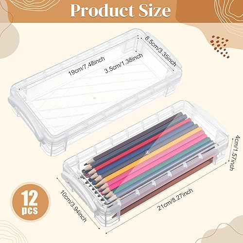 Miniatura 2 de Gueevin Caja de lápices de plástico de gran capacidad, estuche de lápices de plástico transparente, caja de crayones con tapa hermética a presión,