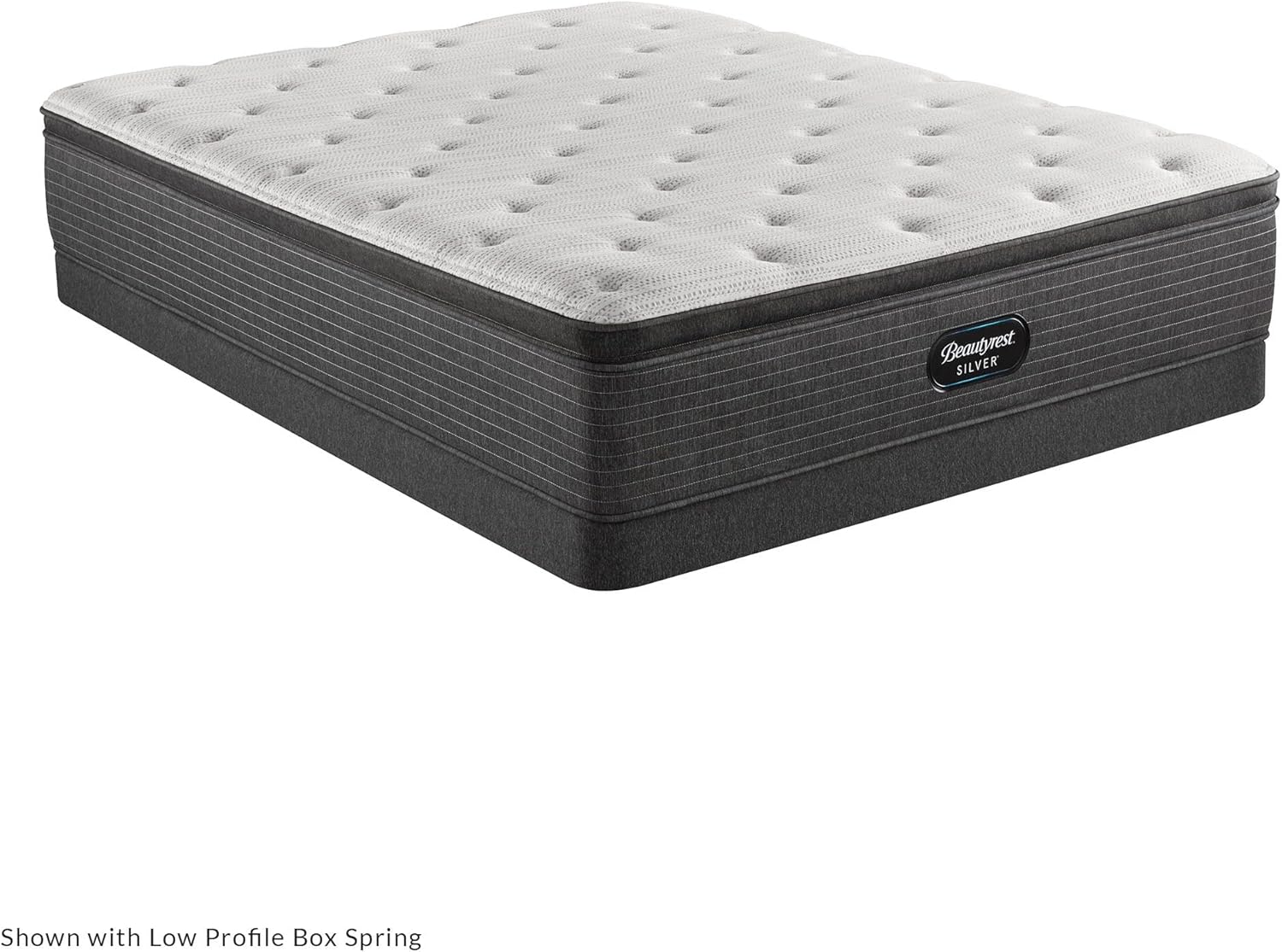 Beautyrest Silver BRS900 Plush Pillow Top Mattress shown with a low profile box spring