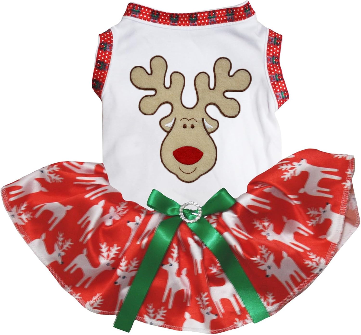 Petitebella Reindeer Face Puppy Dog Dress (Red/Polka Dots, XXX-Large)