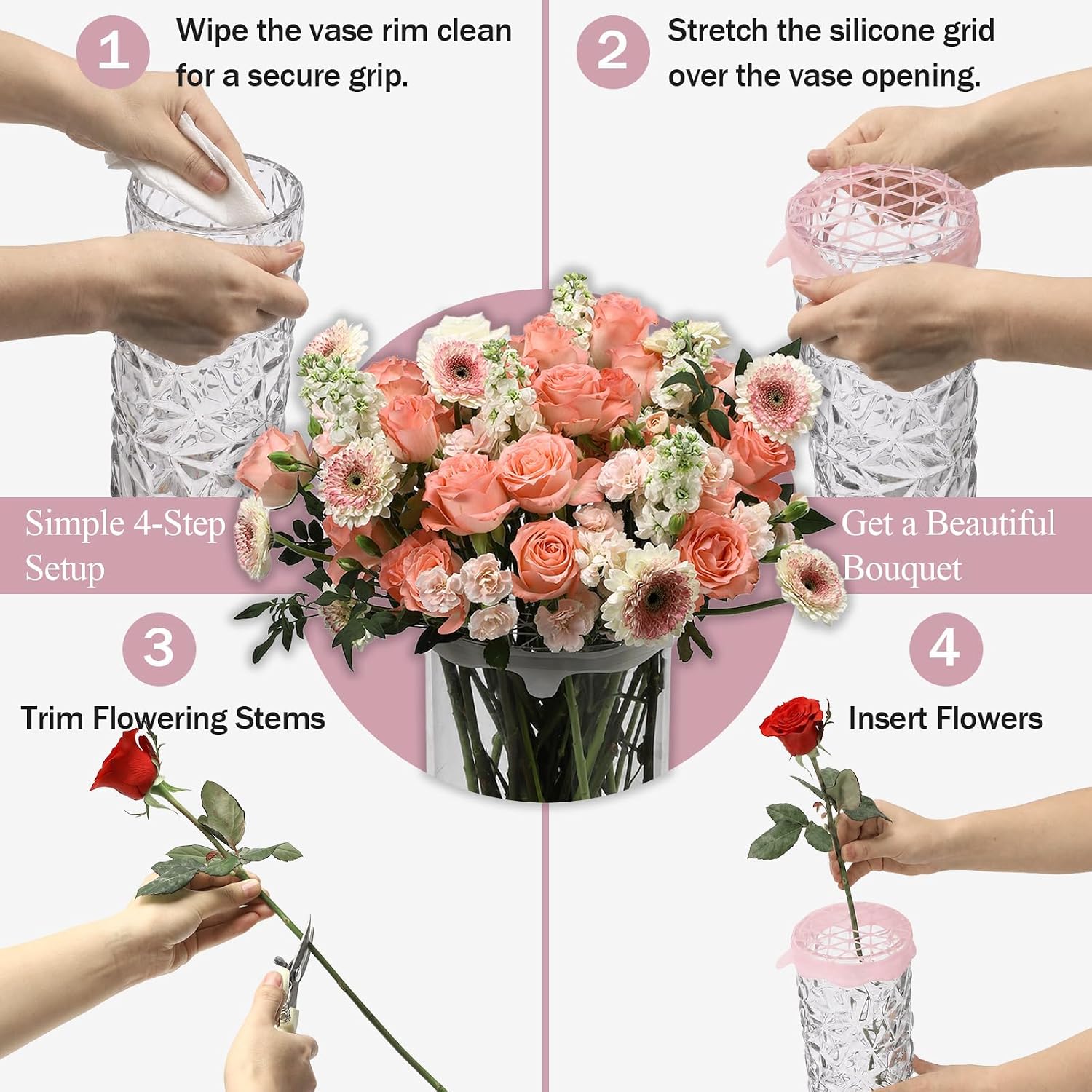 CubeQwik Silicone Flower Arranging Grid for Vases, Reusable Bouquet Frog