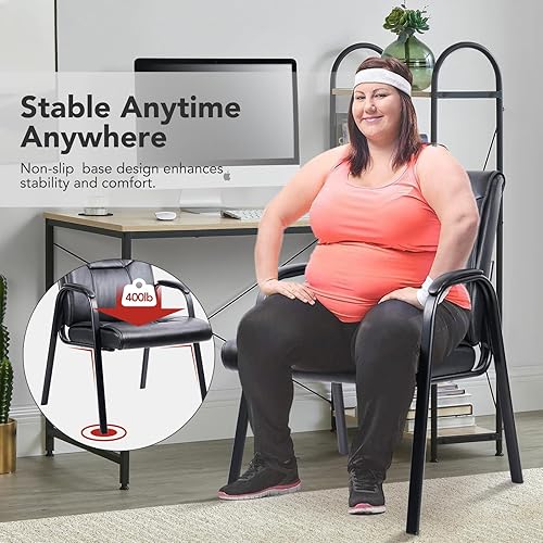 Miniatura 4 de CLATINA Silla de recepción de piel sintética grande y resistente, 400 libras, asiento acolchado con respaldo, silla de vestíbulo para reuniones,