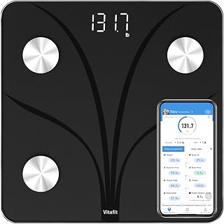 Vitafit Smart Bathroom Scale: 13 Body Composition Analyzer, BMI Body Fat Muscle, App Sync 400lb 0.1lb Accuracy Black