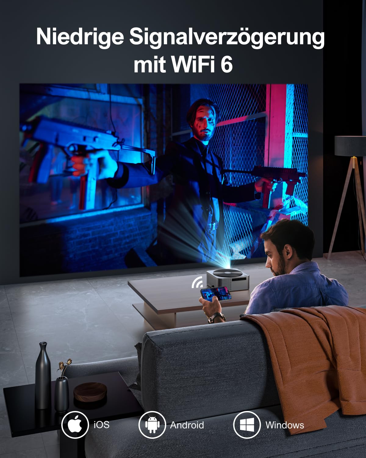 ULTIMEA Beamer WiFi Bluetooth Auto Fokus/Keystone, 700ANSI 21000 Lux, Overheadprojektor 4K, unterstützt Full HD 1080P, Nativ, Heimkino, tragbarer Projektor für iOS Android Phone/TV Stick/Switch