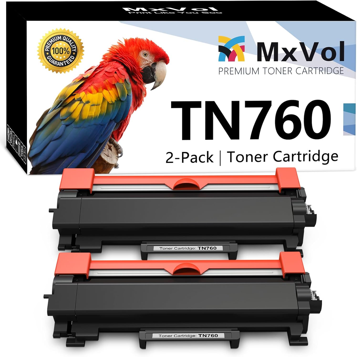 MxVol TN760 Toner Cartridge Replacement for Brother TN760 TN-760 TN730 TN-730 Toner Cartridge for HL-L2350DW HL-L2370DW HL-L2390DW MFC-L2690DW MFC-L2750DW Printer (Black, 2 Pack)