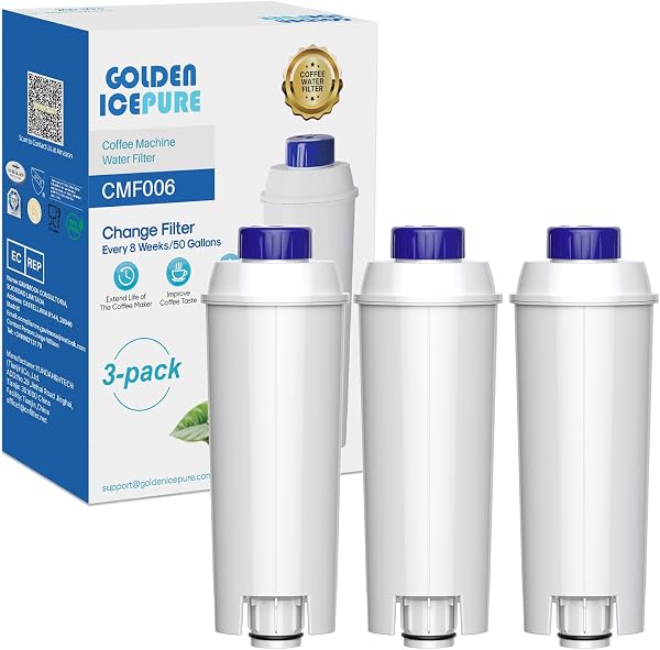 GOLDEN ICEPURE Water Filter for Coffee Machine Compatible With De'Longhi DLSC002, SER3017 & 5513292811, De Longhi, ECAM, ESAM, ETAM, BCO, EC Series, 3 Pieces - 1