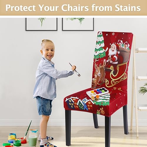 Miniatura 7 de SearchI Juego de 8 fundas para sillas de Navidad, fundas elásticas para sillas de cocina, extraíbles y lavables, fundas para sillas Parsons para