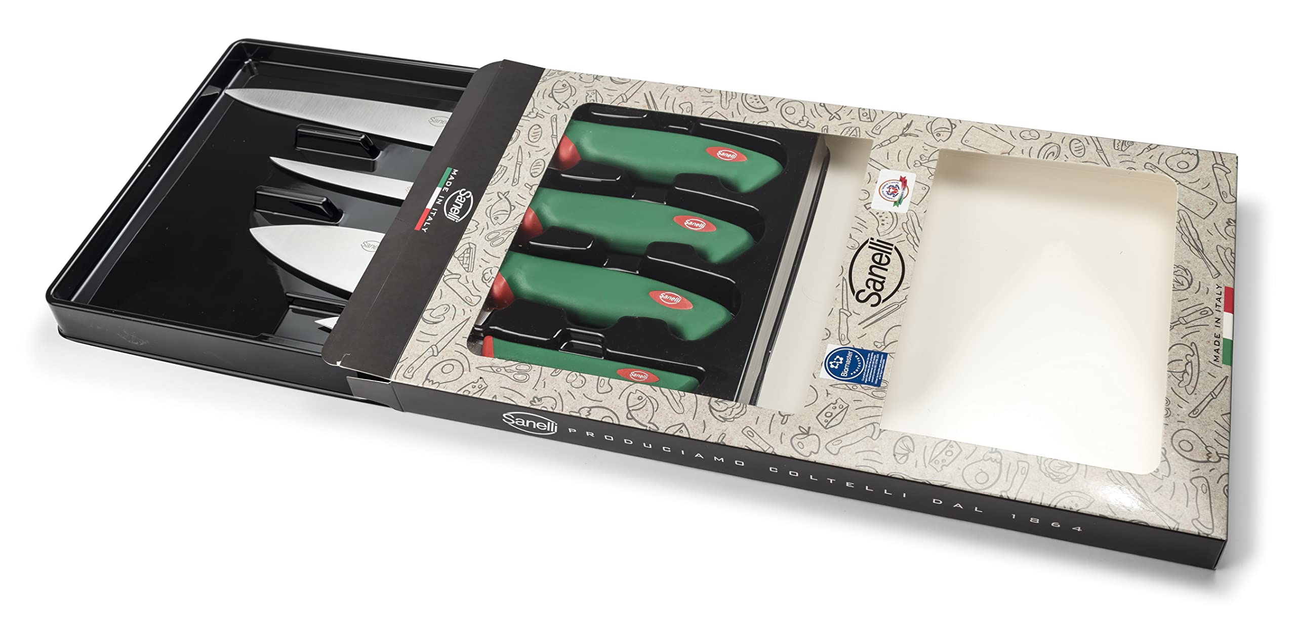 Sanelli Premana Professional Confezione Coltelli Sushi da cucina, Acciaio Inossidabile, Verde / Rosso, 40 x 24 x 3 cm, 4 Unità