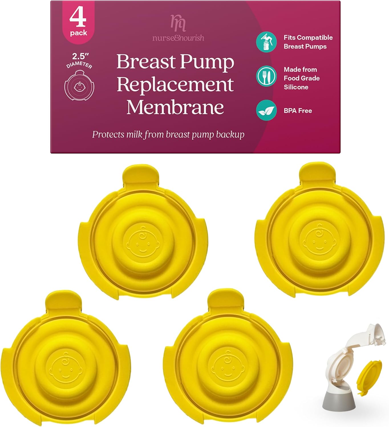 Paquete de 4 Membranas Nurse & Nourish para Medela Conector Flex de Ajuste Personal Utilizado con Bomba Medela en Estilo Bomba, Extractor de Leche Medela Freestyle Flex, Medela Swing Maxi Pump, Colombia