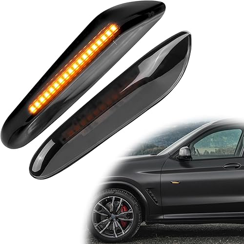 NTNEV Conjunto de lámpara de señal de giro con marcador lateral LED, lámpara intermitente de guardabarros delanteros de ámbar secuencial dinámico,