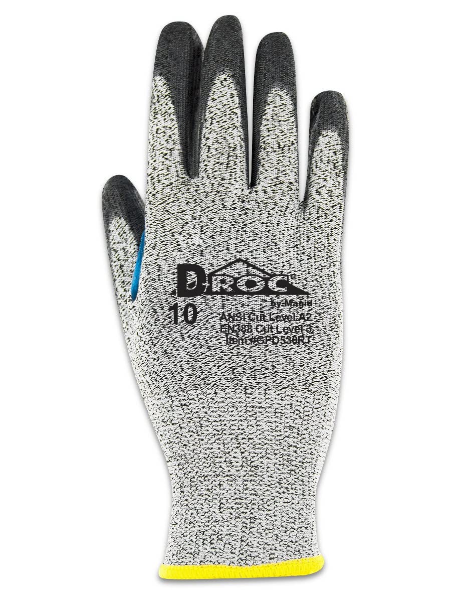 MAGID GPD530RT-11 D-ROC GPD530RT Polyurethane Palm Coated Work Glove with Reinforced Thumb Saddle, Cut Level A2, 11", Salt/Pepper (Pack of 12)