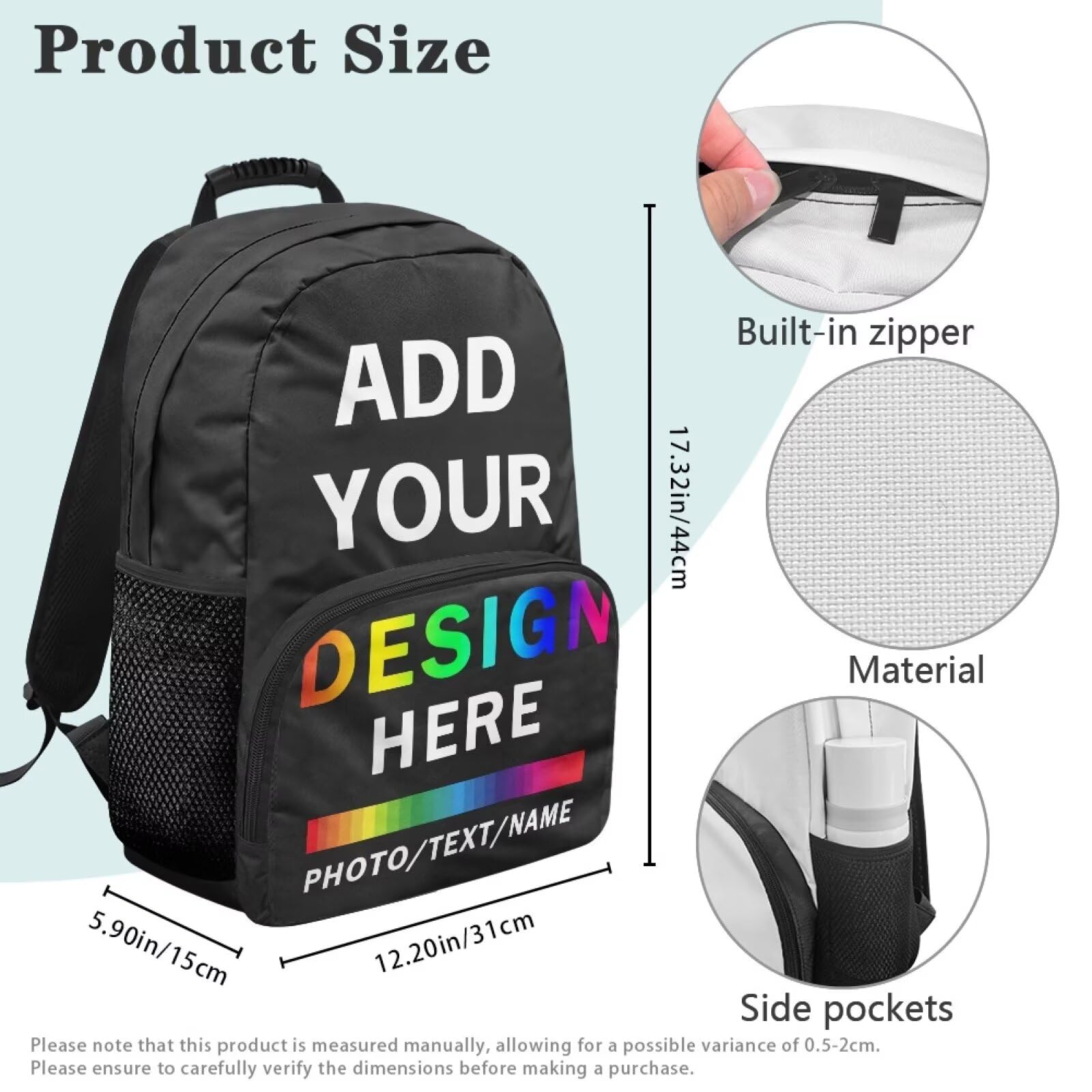Mochila grande personalizada para niños de 17 pulgadas, impresión digital completa, mochila escolar personalizada con correas ajustables
