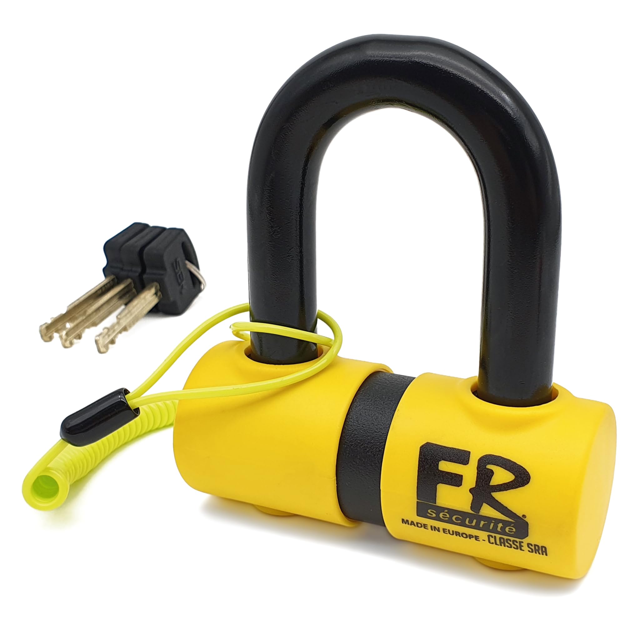 FR SECURITE FR50 Candado Moto Disco Mini U Homologado SRA, Arco ø18mm de Acero Templado, Doble Cierre, Cerradura Alta Seguridad Antiganzúa, Cable Recordatorio, Bloqueo Antirrobo Cepo Disco Freno