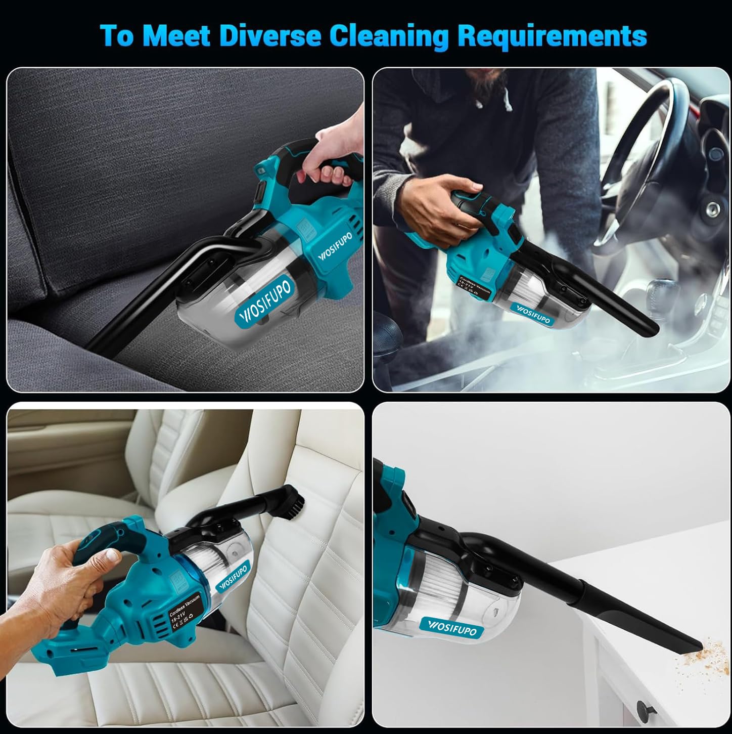 Akku Staubsauger für Makita 18V Akkus,20000Pa Leichter Staubsauger mit HEPA-Filter,5in1 Handstaubsauger mit LED-Licht Für Teppich,Hartboden,Möbel,Auto (Ohne Akku) Blau