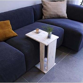 Single  ok Ama l  Tekerlekli C Sehpa, Koltuk Sehpas  - Beyaz Mermer