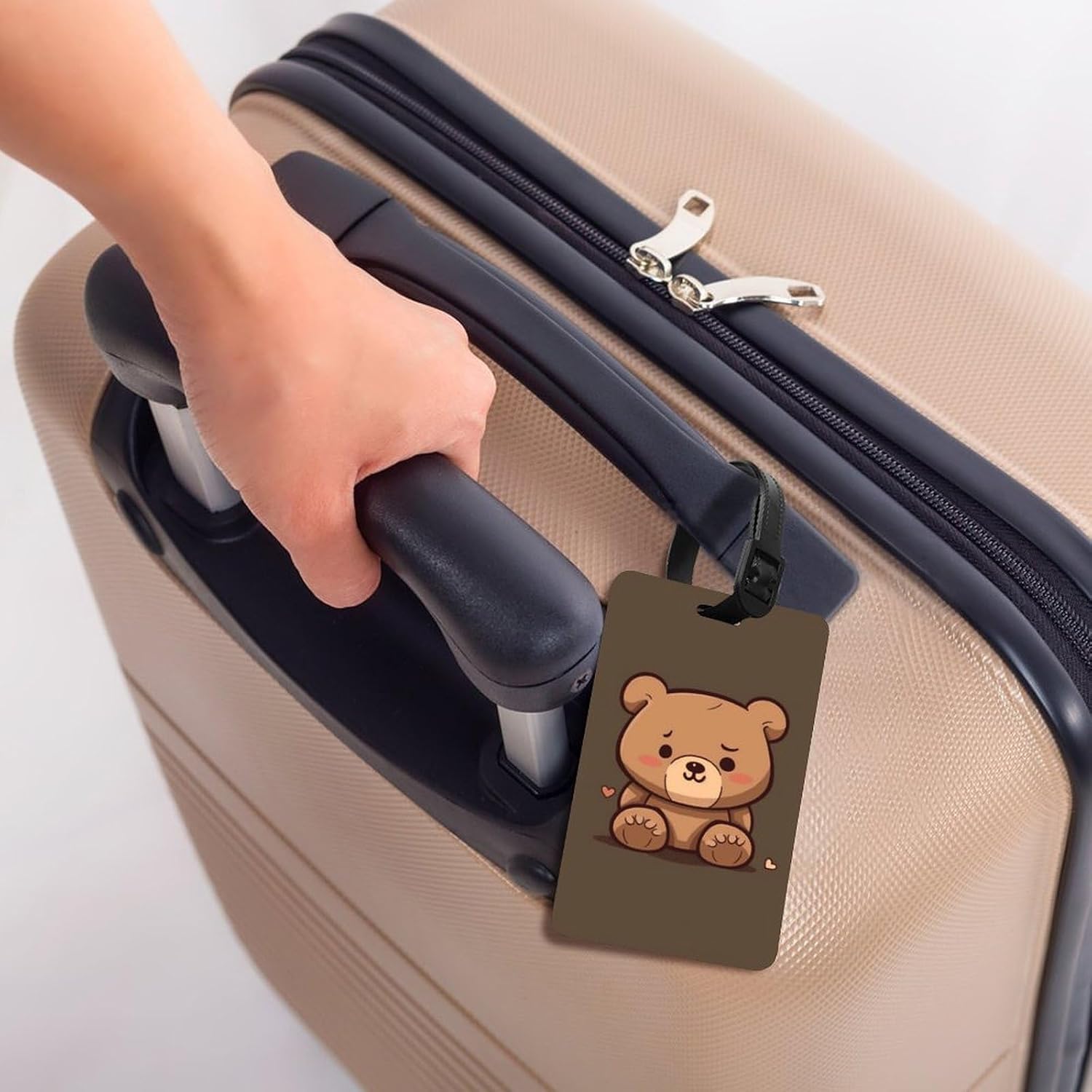 Luggage Name Tag with Privacy Protection, Cartoon Brown Cute Bear image 5