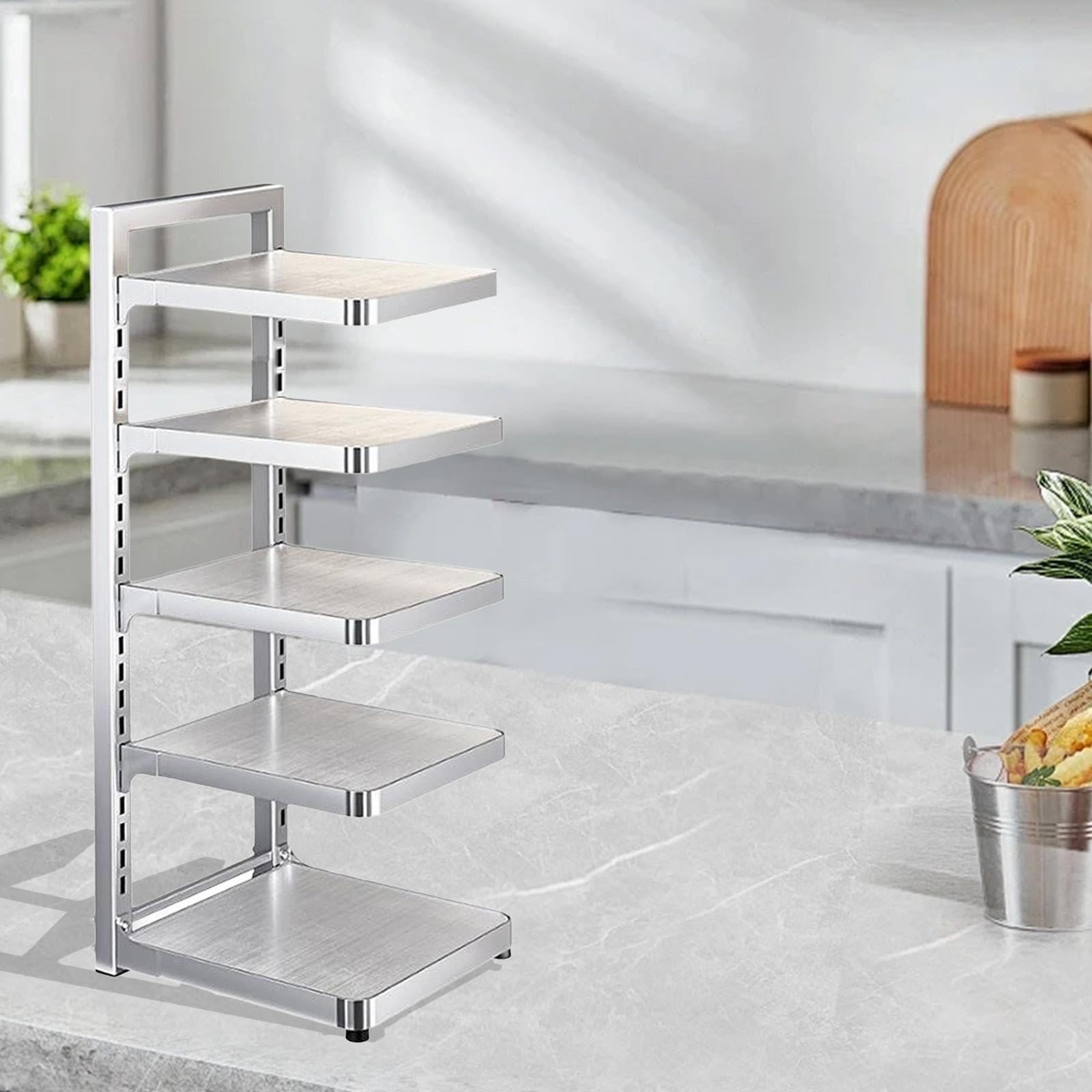 Estante Organizador para Y Sartenes, Resistente, Reutilizable Y Ajustable, para La Cocina, 5 Niveles, tal como se describe