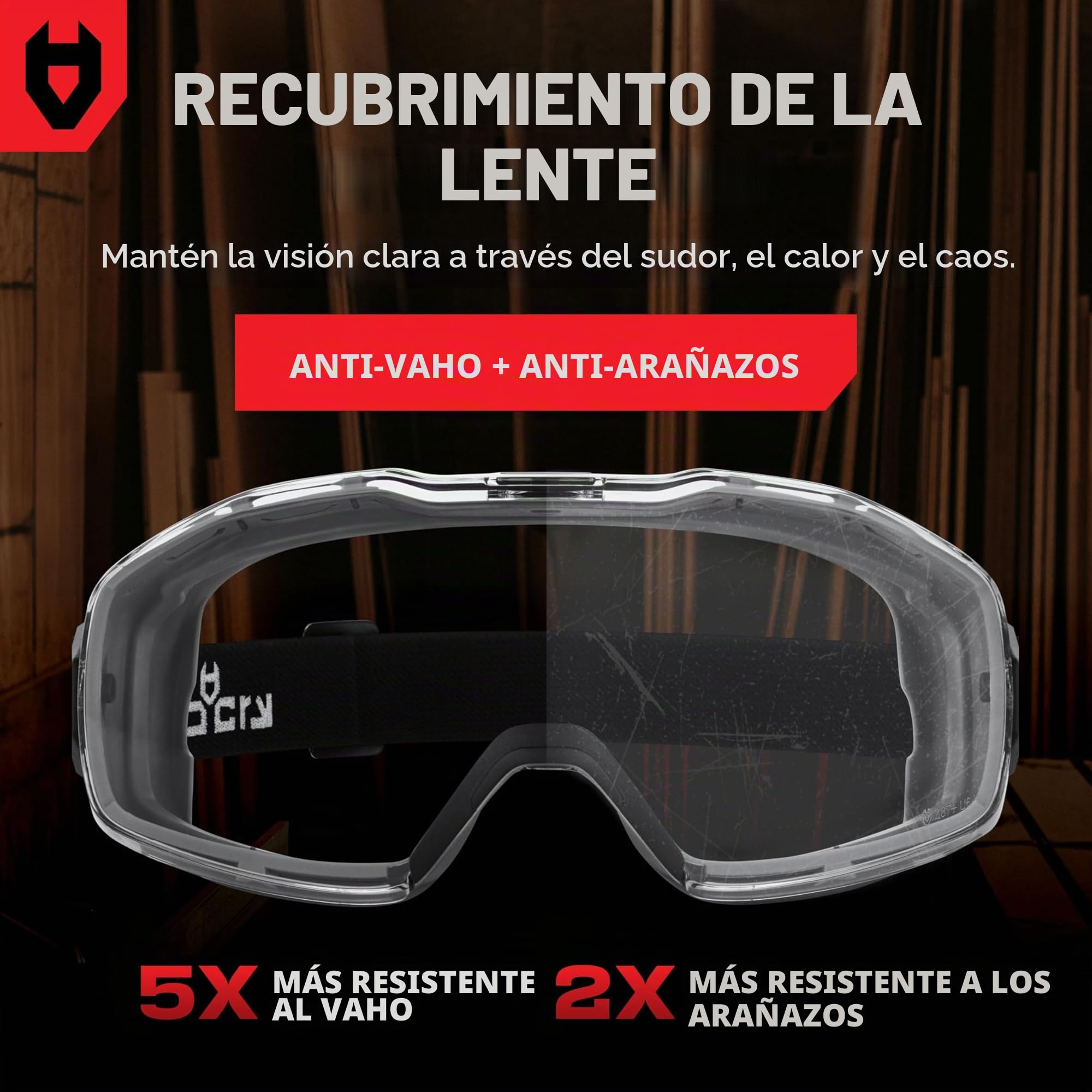 NoCry Gafas de seguridad híbridas con revestimiento antivaho y antiarañazos; lentes transparentes; brazos ajustables intercambiables y una banda elástica; certificado ANSI Z87.1