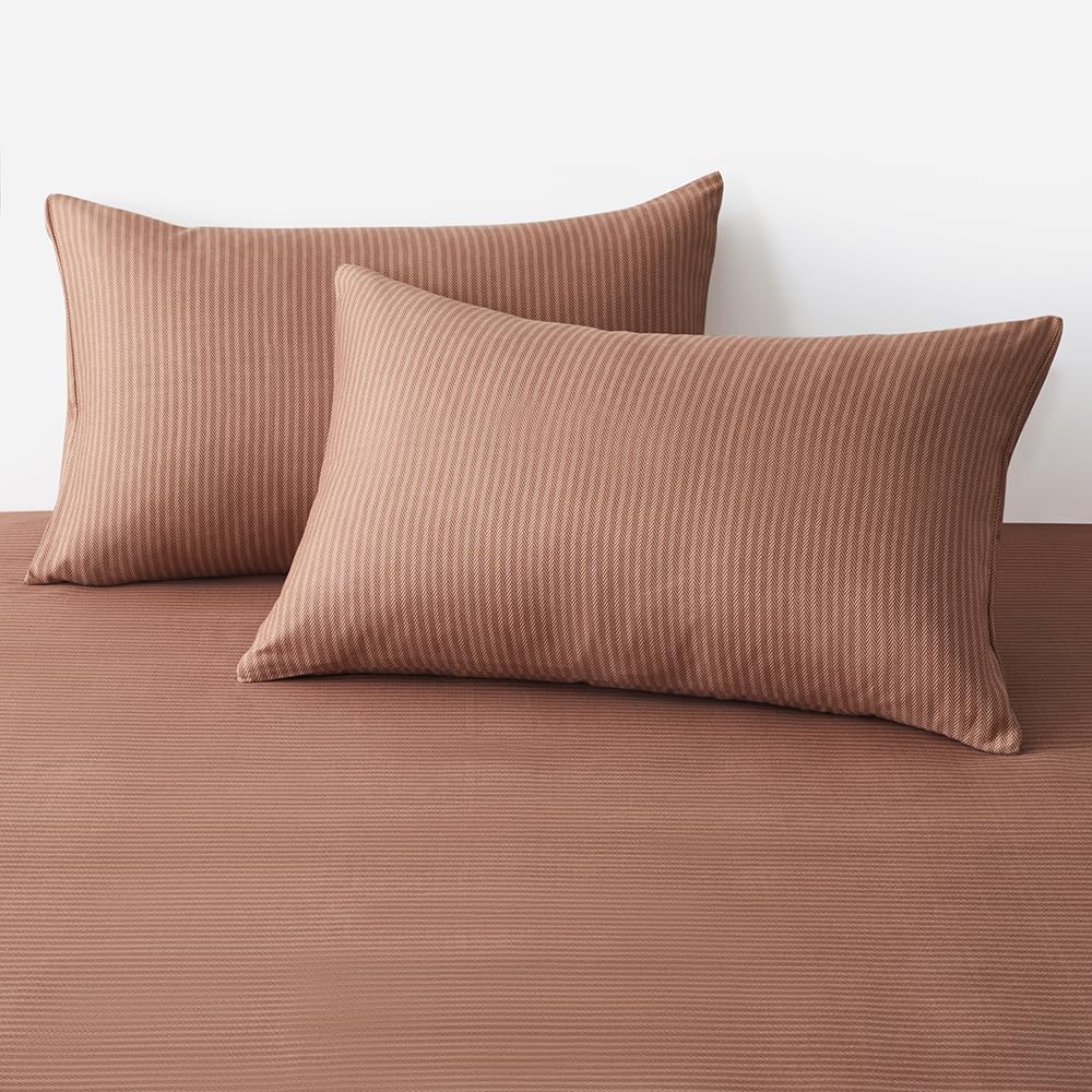 Housse de Couette Marron 3 Pièces 280 x 240 cm avec 2 Taies d'oreiller 65x65 cm Motif Marron uni Motifs Parure de Lit 280 x 240 cm Douce Respirable Microfibre Rayures