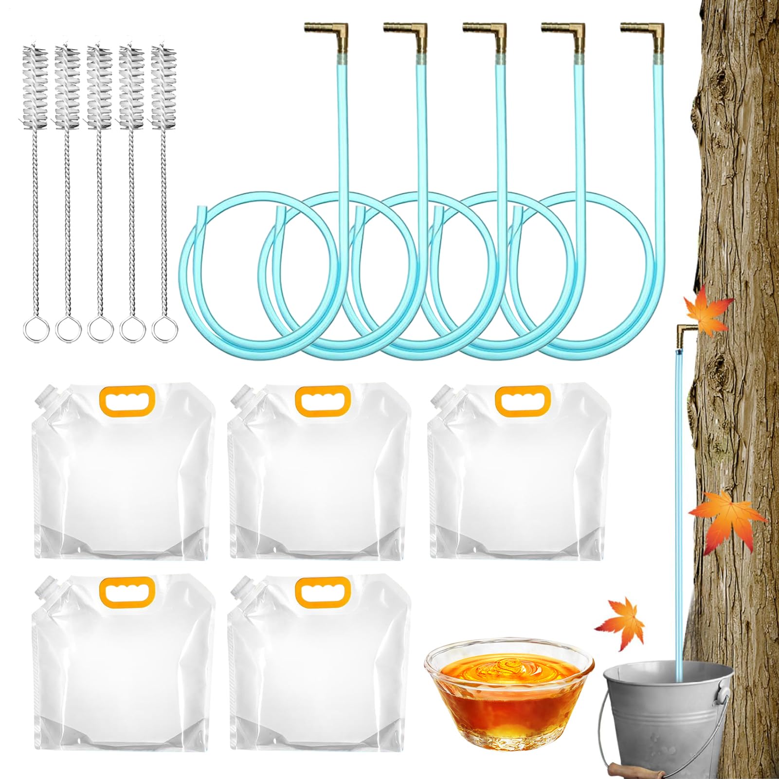 Kit de Recolección de de Arce Bolsa recolectora, brocas para grifo y | 5 Espitas, 5 , 5 Cepillos, 5 Bolsas Colectoras Para jardín y exterior, aficionados principiantes, recolección