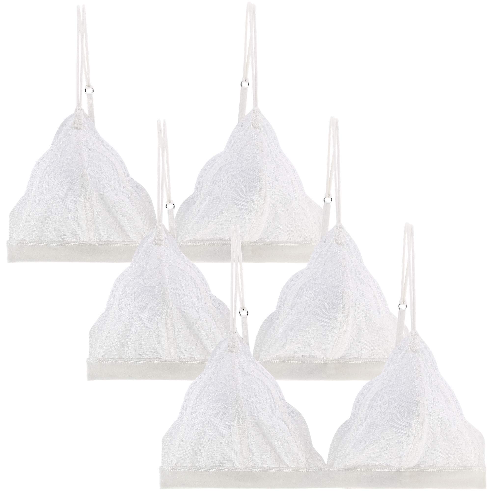 Photo 1 of Peachat Lace Bralettes for Women Floral Adjustable Thin Strap V Neck Hook Eye Unpadded Triangle Bralette Wire Free Bra (3 Pack Pads(WWW), S)