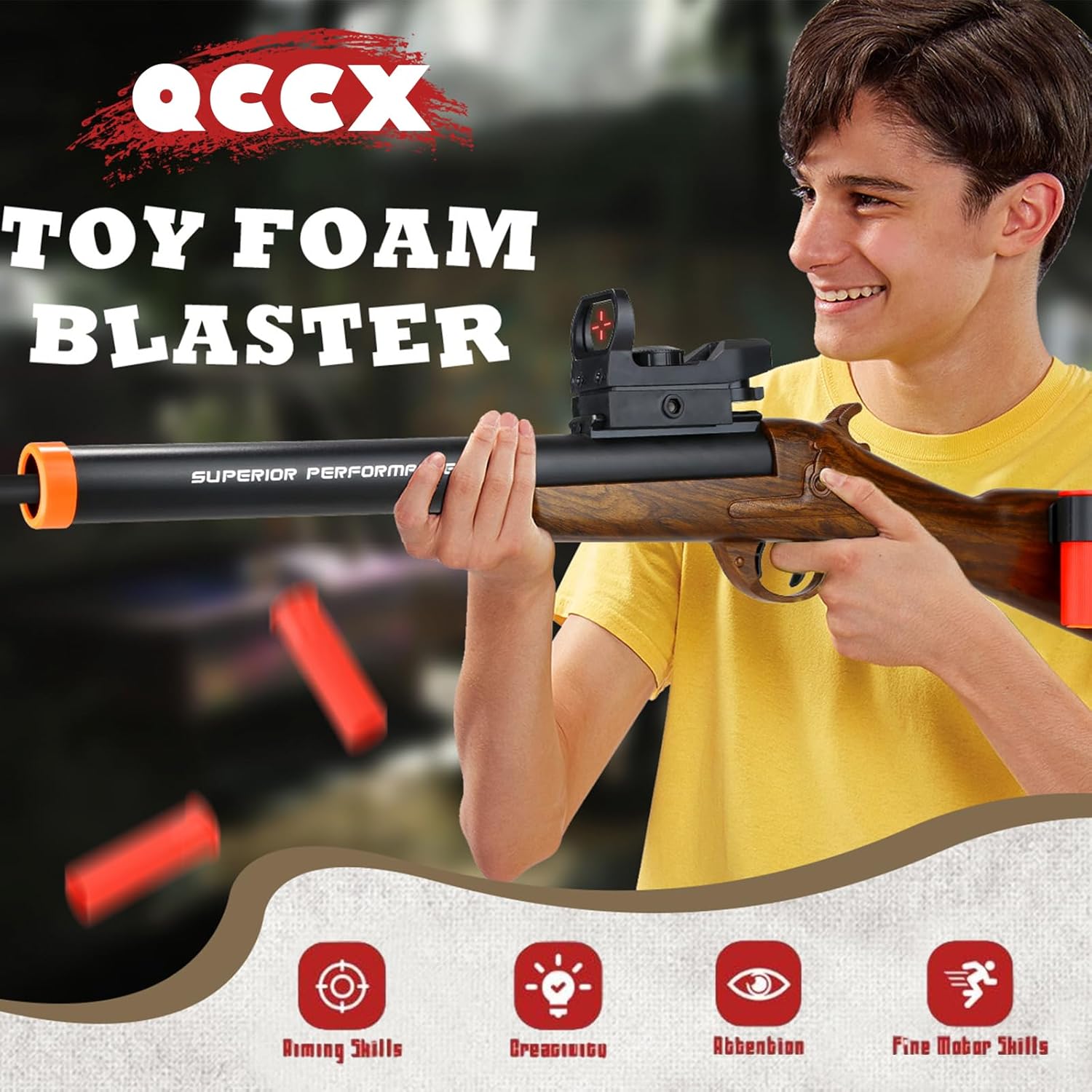 QCCX Toy Guns for Boys, Shotgun Foam Blaster Toys with Soft Dart, Educational Shooting Game - Kids Outdoor Toys for Ages 14+
