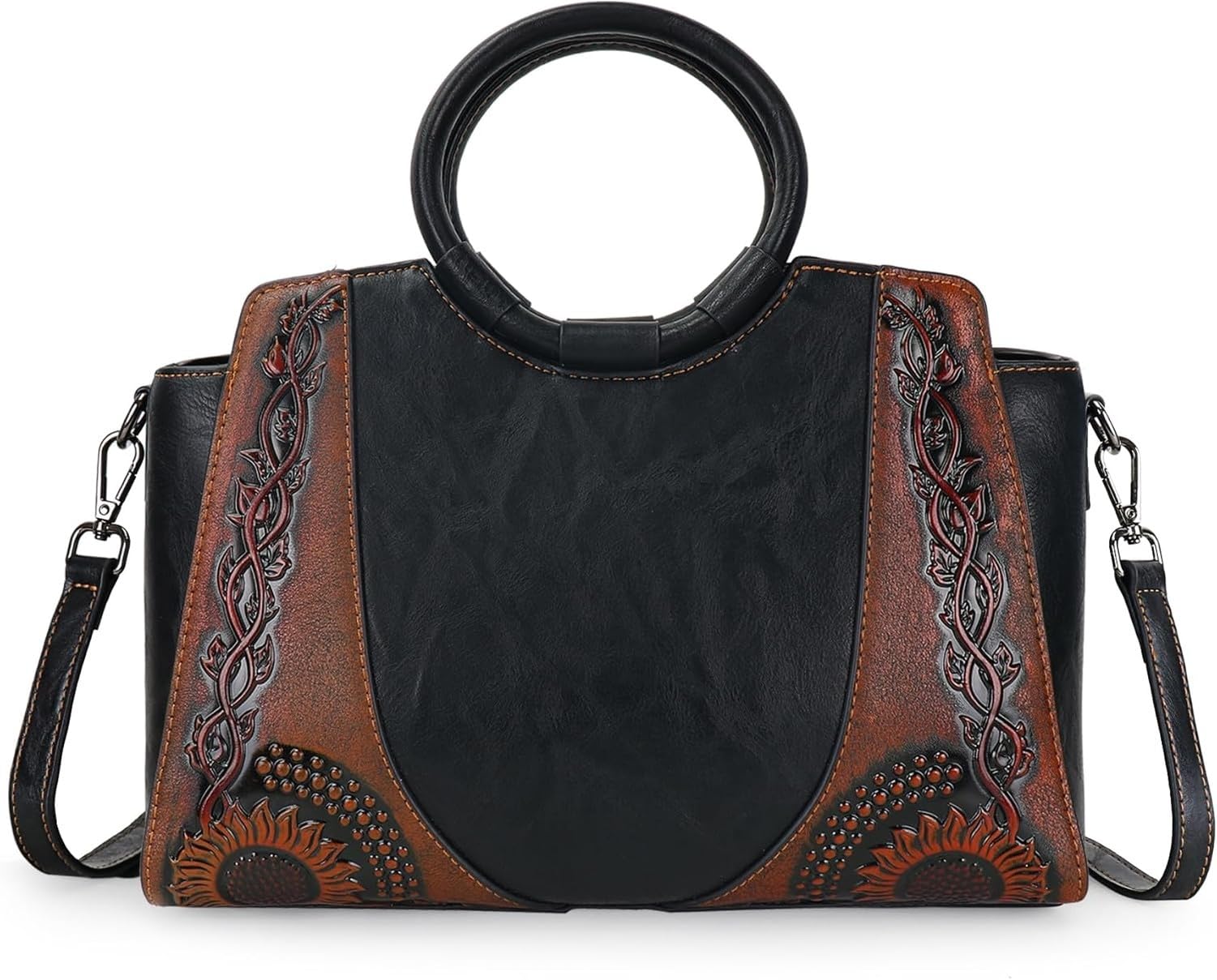 AIEIJJH Women Vintage Leather Satchel Handbag Crossbody Top Handle Purse Shoulder Bag Tote Hobo Medium, Black