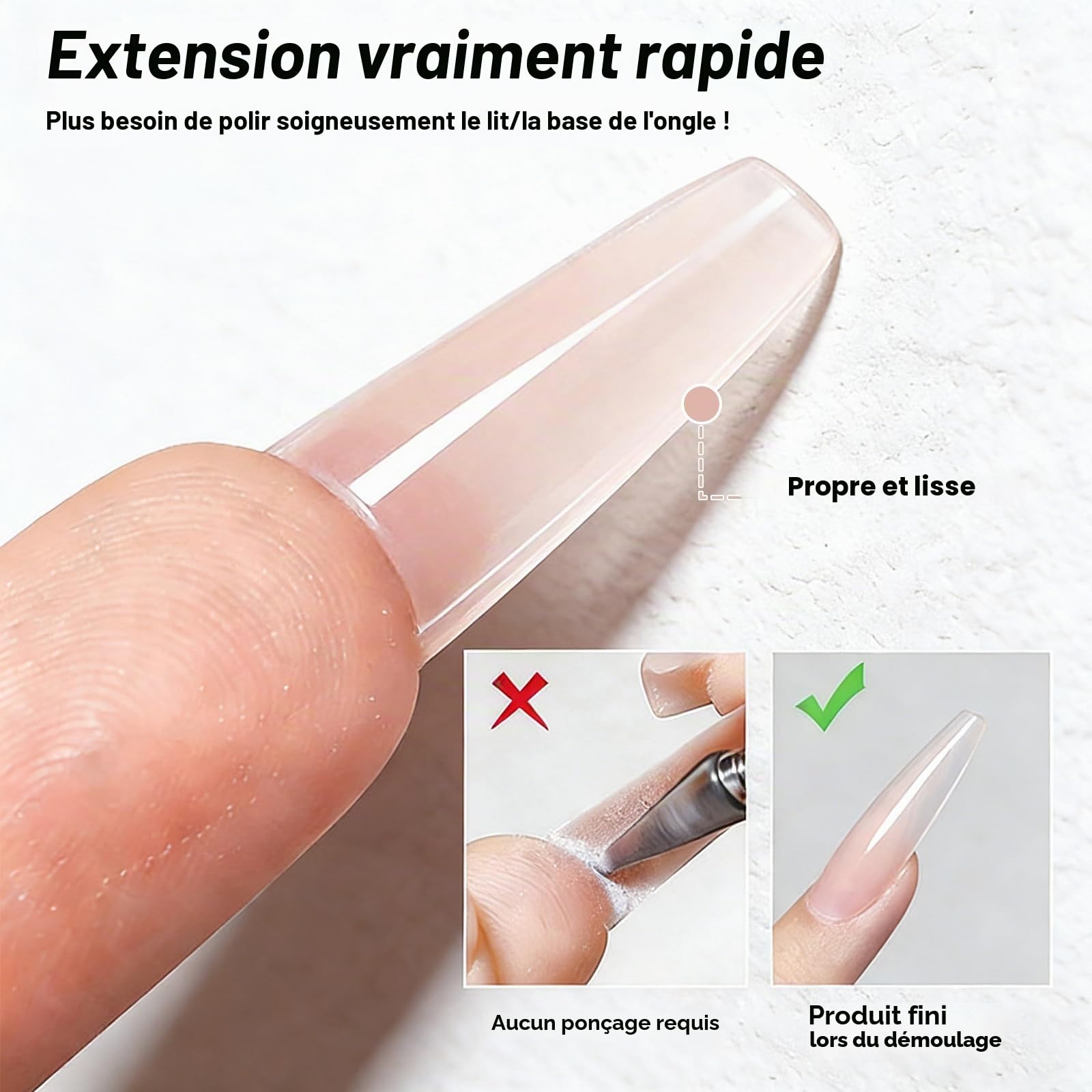 240 Pièces Embouts de Faux Ongles, Moule Design Sandwich pour Extension Rapide des Ongles, Transparentes pour Ongles en Gel pour Extension Polygel Art Nail Salon