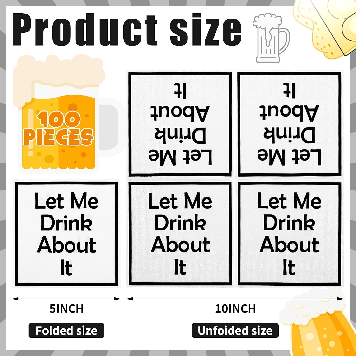 Marspark 100 Pcs Funny Cocktail Napkins 5 x 5 Inches, Let Me Drink About It 2 Ply Funny Cocktail Napkins for Adult Bar Paper Goods for Home Bars Game Nights Wedding Birthday Anniversary Holiday Party