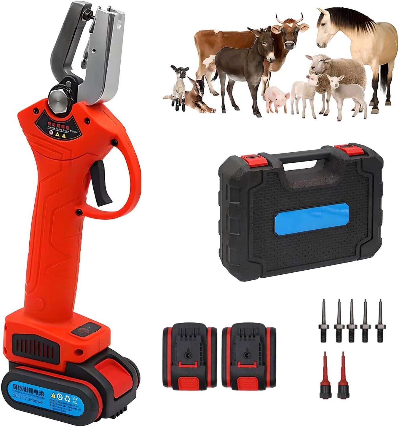 Alicate Eléctrico para Crotales 26000r / Min Juego De Alicates Inalámbricos Eléctricos para Crotales con 2 X 2000mah Herramienta De Etiquetado De Ganado con Batería Rebote Auto, Black