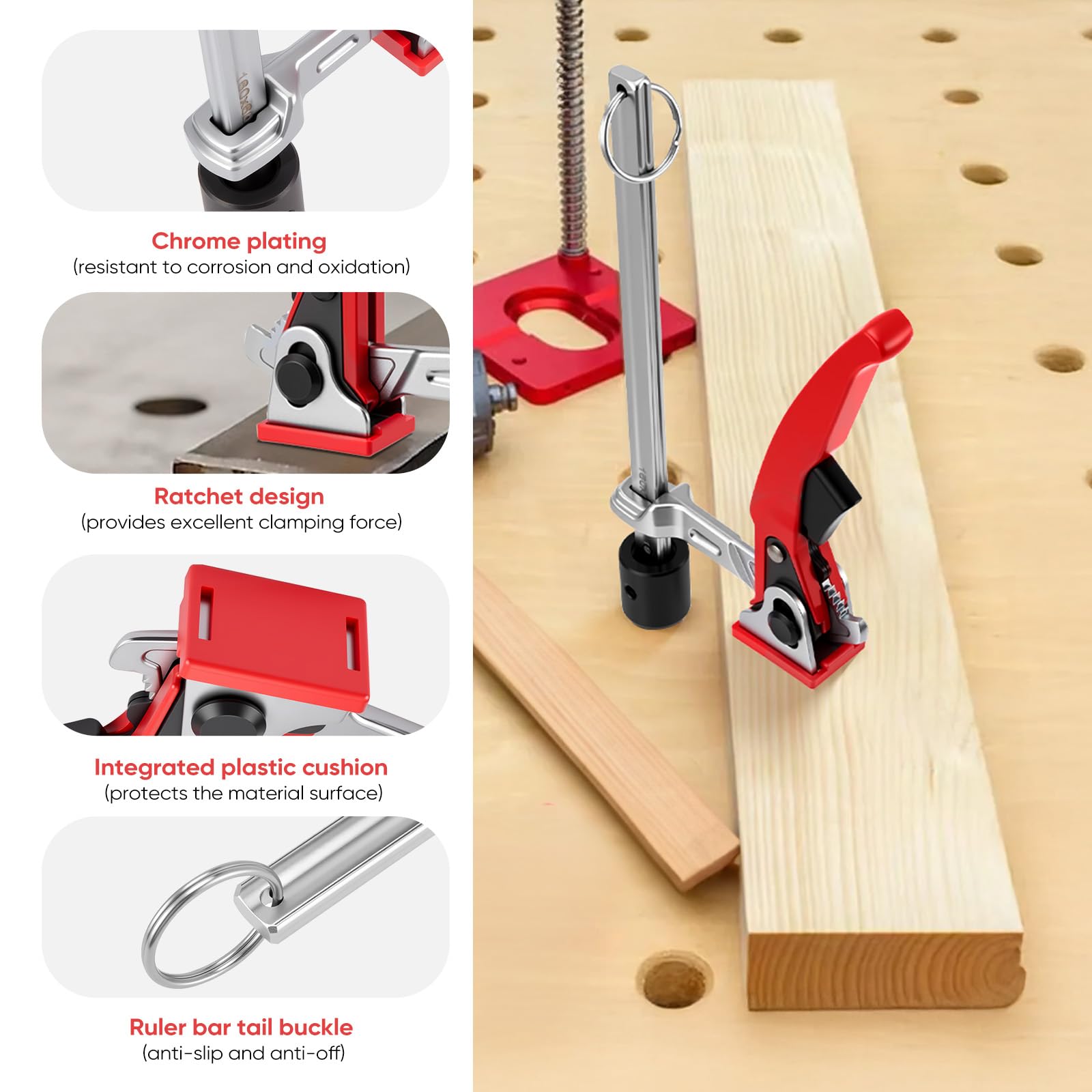 Sargentos de Apriete 20mm, 2pcs Abrazaderas de Palanca de Acero, Dispositivo de Sujeción para Mesas de Soldadura Multifuncionales, con Capacidad de 160mm y Profundidad de Garganta de 60mm