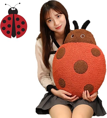 TONGSONG Linda almohada de peluche de mariquita de peluche de mariquita, juguetes de peluche Kawaii suave para mujer, almohada de escarabajo para