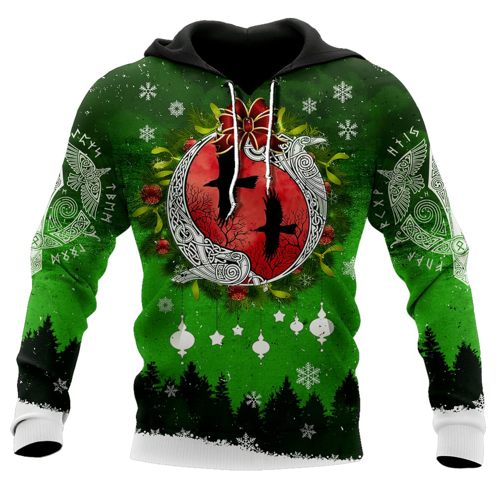 Viking Świąteczna Bluza Kapturem Raven Odin 3D Pełny Nadruk Jesienny Męski Sweter Unisex Bluza Dzień (Rozmiar Amerykański),Christmas hoodies,L