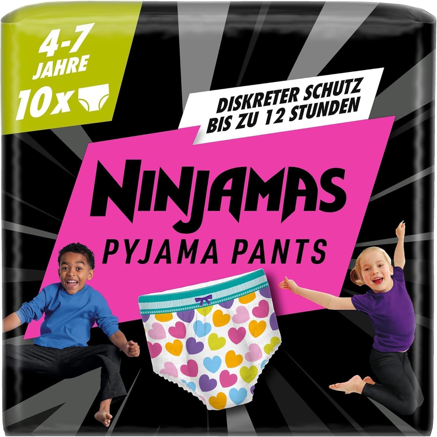 Ninjamas Absorbierende Nachthöschen Für Mädchen, 10 Pyjamahöschen, 4-7 Jahre, 17-30kg, Auslaufschutz Für Die Ganze Nacht (Packung mit 5)