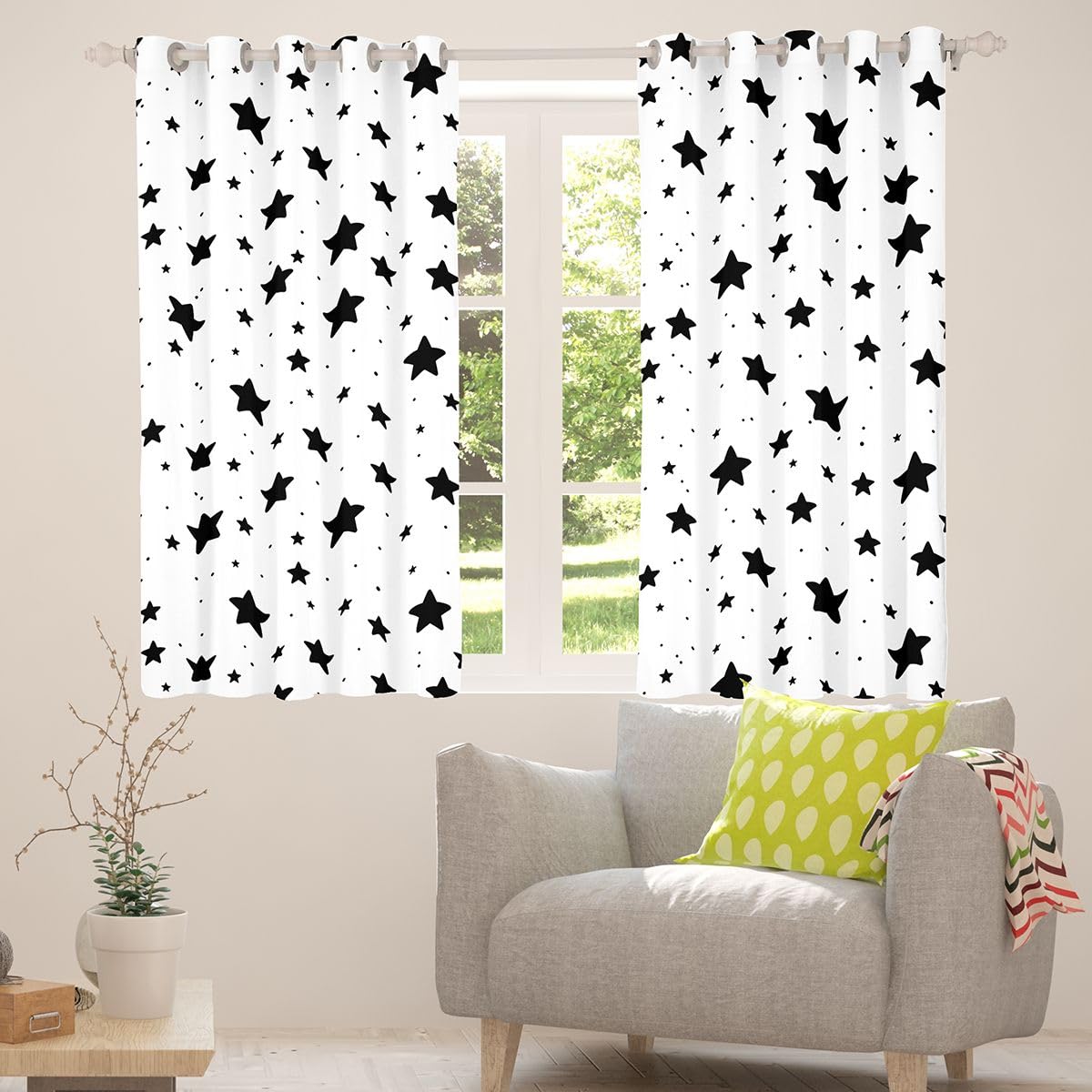 Homewish Tende oscuranti con stelle bianche e nere, 52 x 90 cm