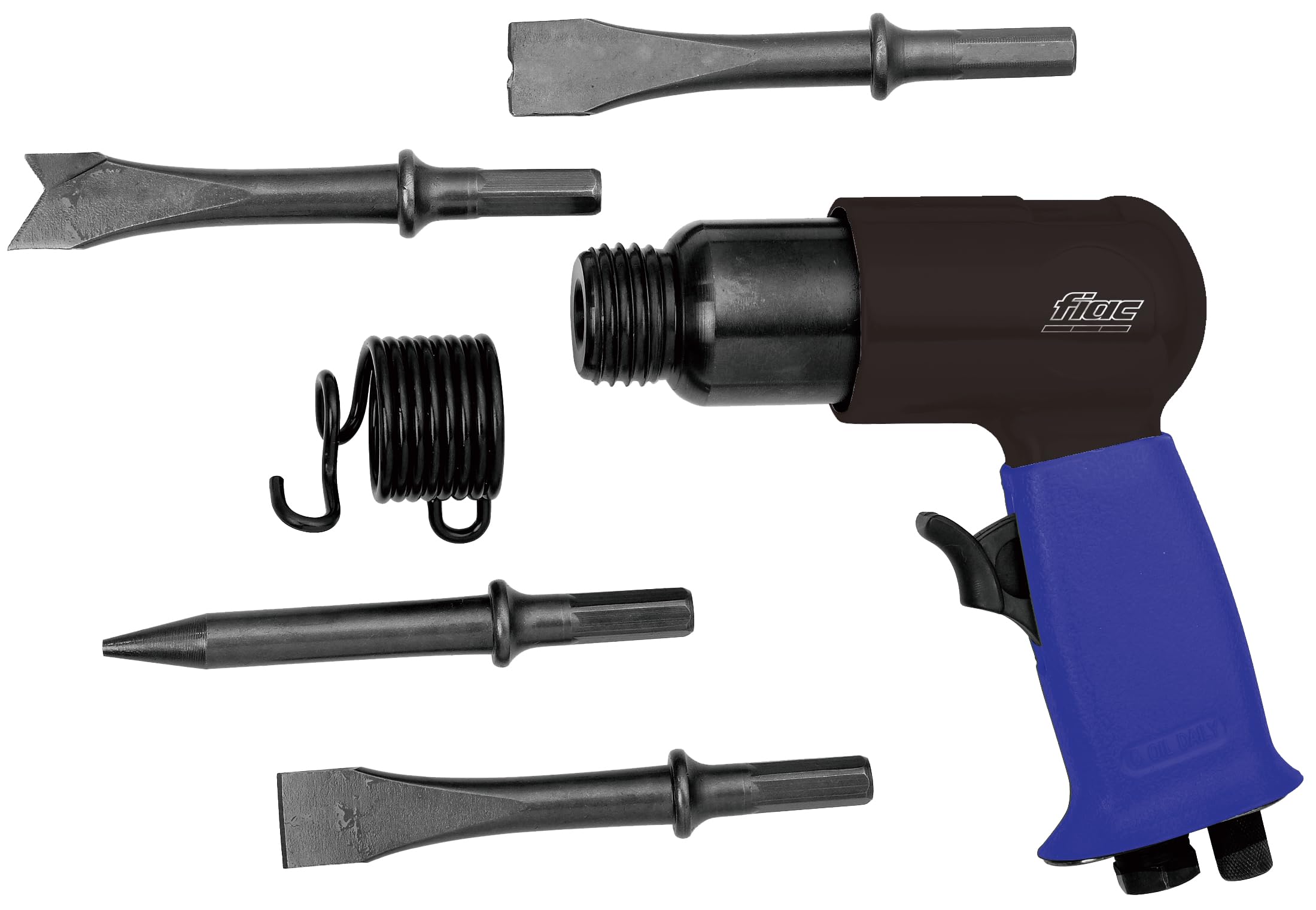FIAC Martello Scalpellatore Pneumatico 5060, Scalpellatore con Scalpelli da 125 mm, Molla di Arresto, Mini Lubrificatore, Impatti al Minuto 4500, Pressione Max 6,3 Bar