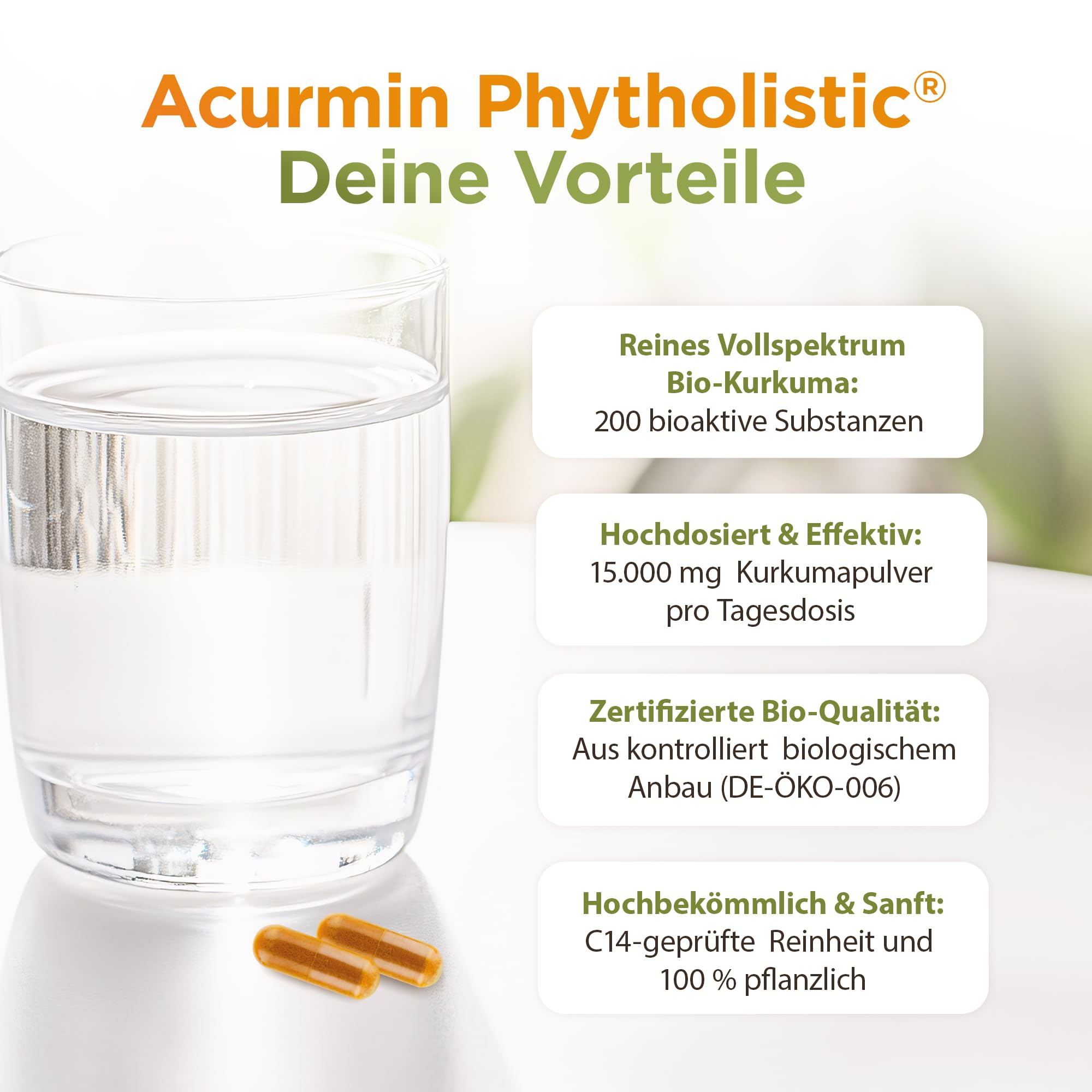 Stärkste Bio Kurkuma Kapseln - 40x effektiver - 15.000mg Kurkuma Pulver/Tag - ohne Pfeffer - höchster Curcumin Gehalt - Curcuma Kapseln hochdosiert, vegan & hochbekömmlich - Acurmin Phytholistic