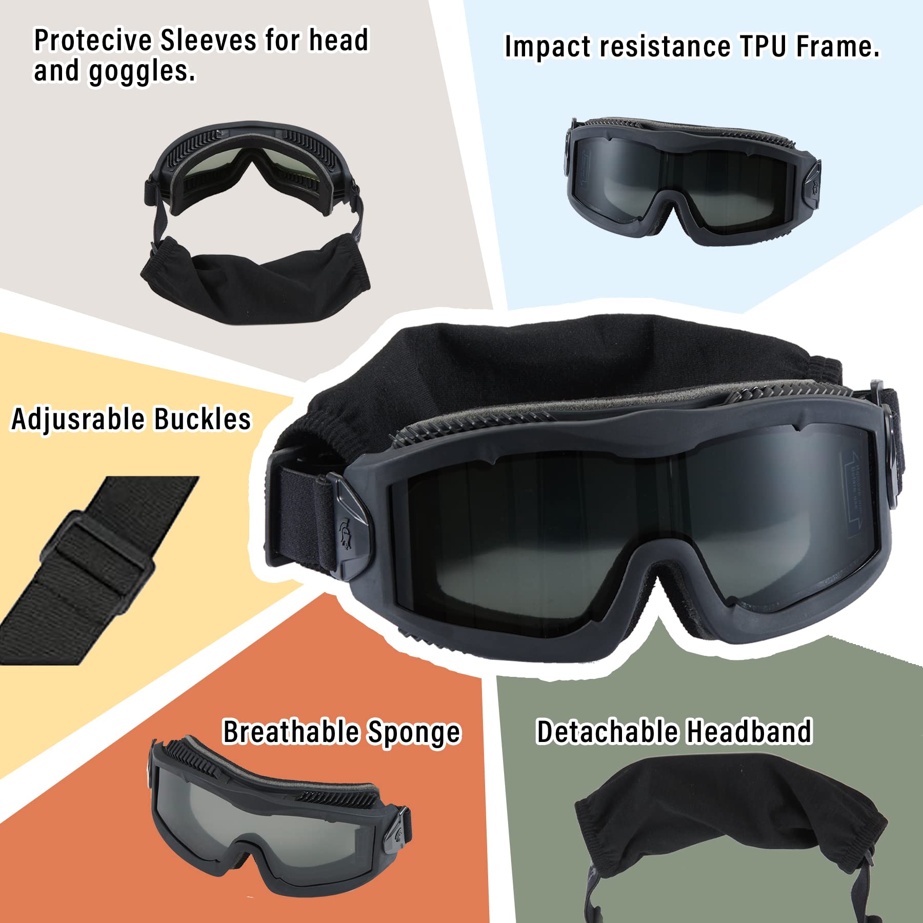 Lancer Tactical AERO Airsoft taktische Schutzbrille, 3 mm, Doppelscheiben-Objektiv, Anti-Beschlag-Brille für Jagd und Radfahren (schwarz)