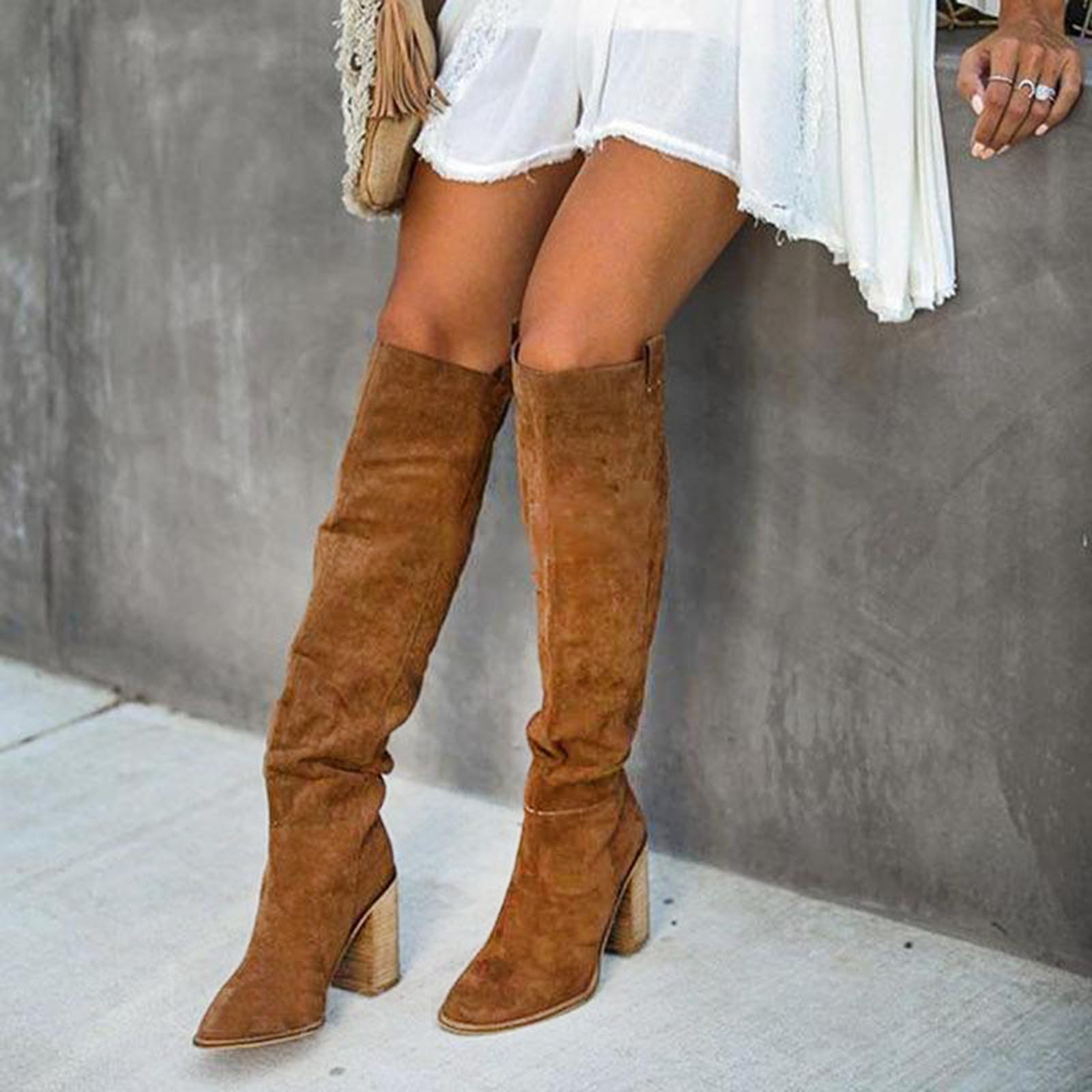 Botas de Invierno Mujer Botines de Mujer Botas para hasta la Rodilla tacón Grueso Zapatos Retro para