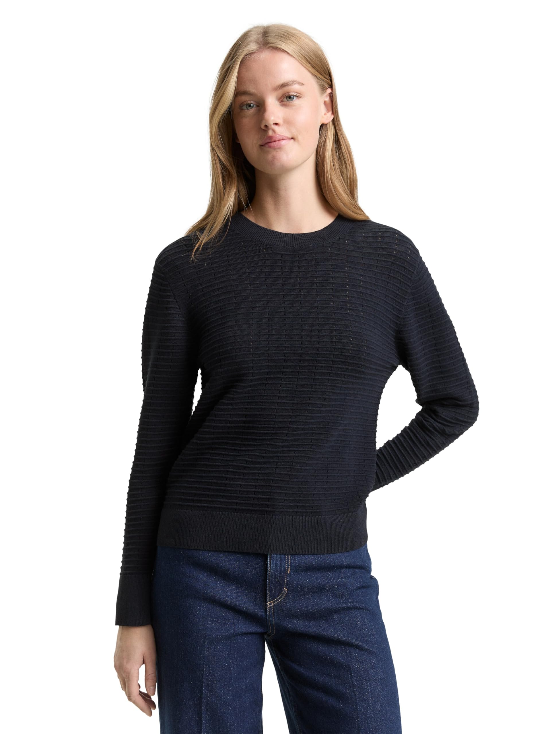 TOM TAILOR Denim Damen Strickpullover mit Rundhalsausschnitt