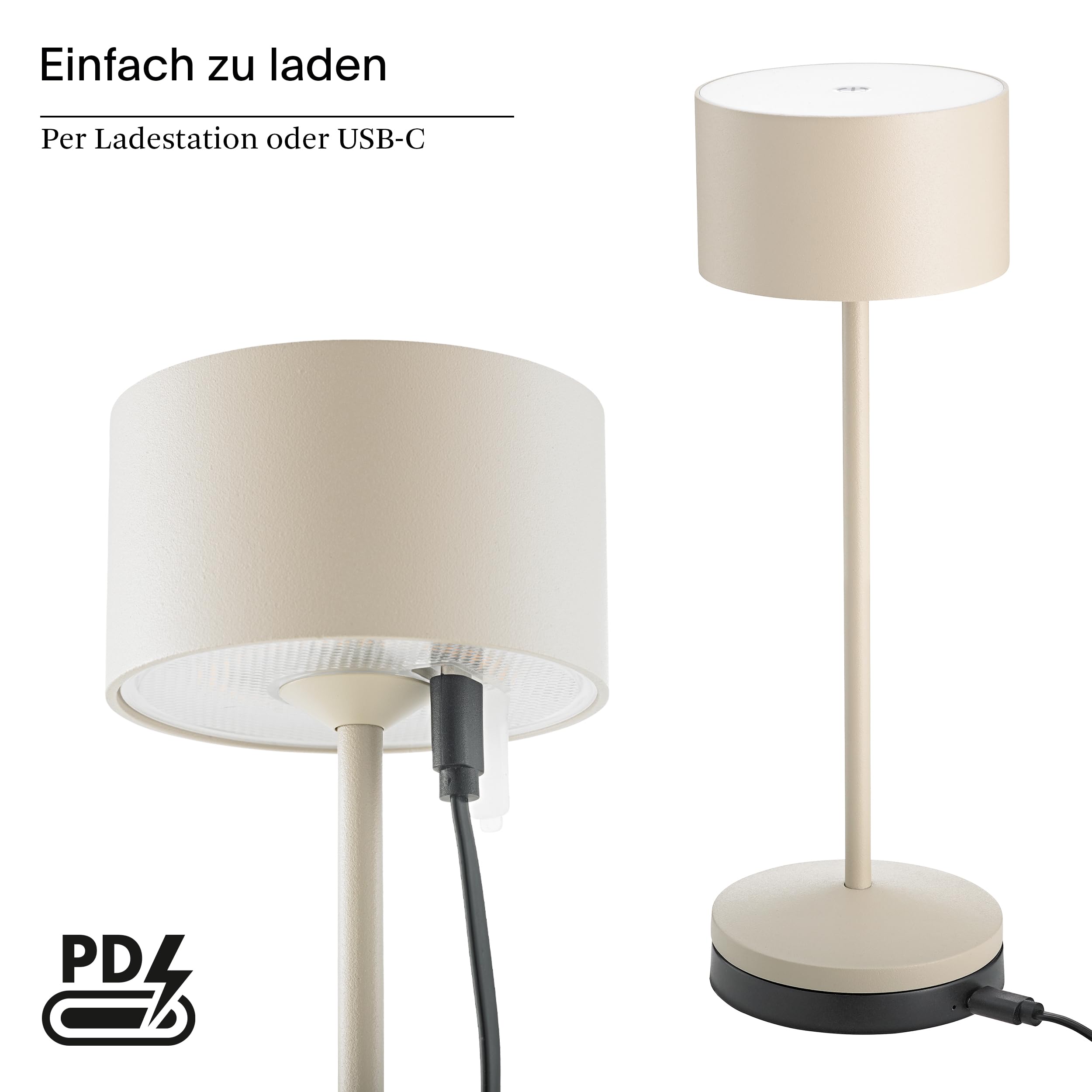 SIGOR Veluna Remote dünenbeige - LED Akku-Tischlampe dimmbar & kabellos mit Fernbedienungsfunktion, FlexMood (2200K/2700K), bis 14h Leuchtdauer, USB-C Ladefunktion, IP44 Outdoor & Indoor