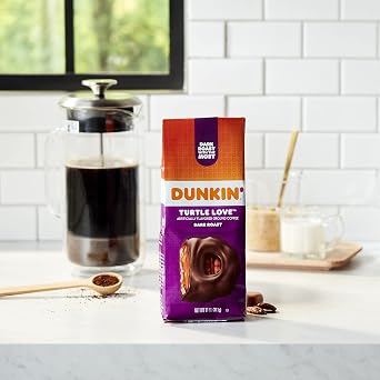 Dunkin Turtle Love Artificially Flavored Ground Coffee, 6 (11 Oz.) Bags | 66 oz. total. Notes of caramel, pecan & dark chocolate. Dark roast. Made with arabica coffee. SNAP EBT eligible.