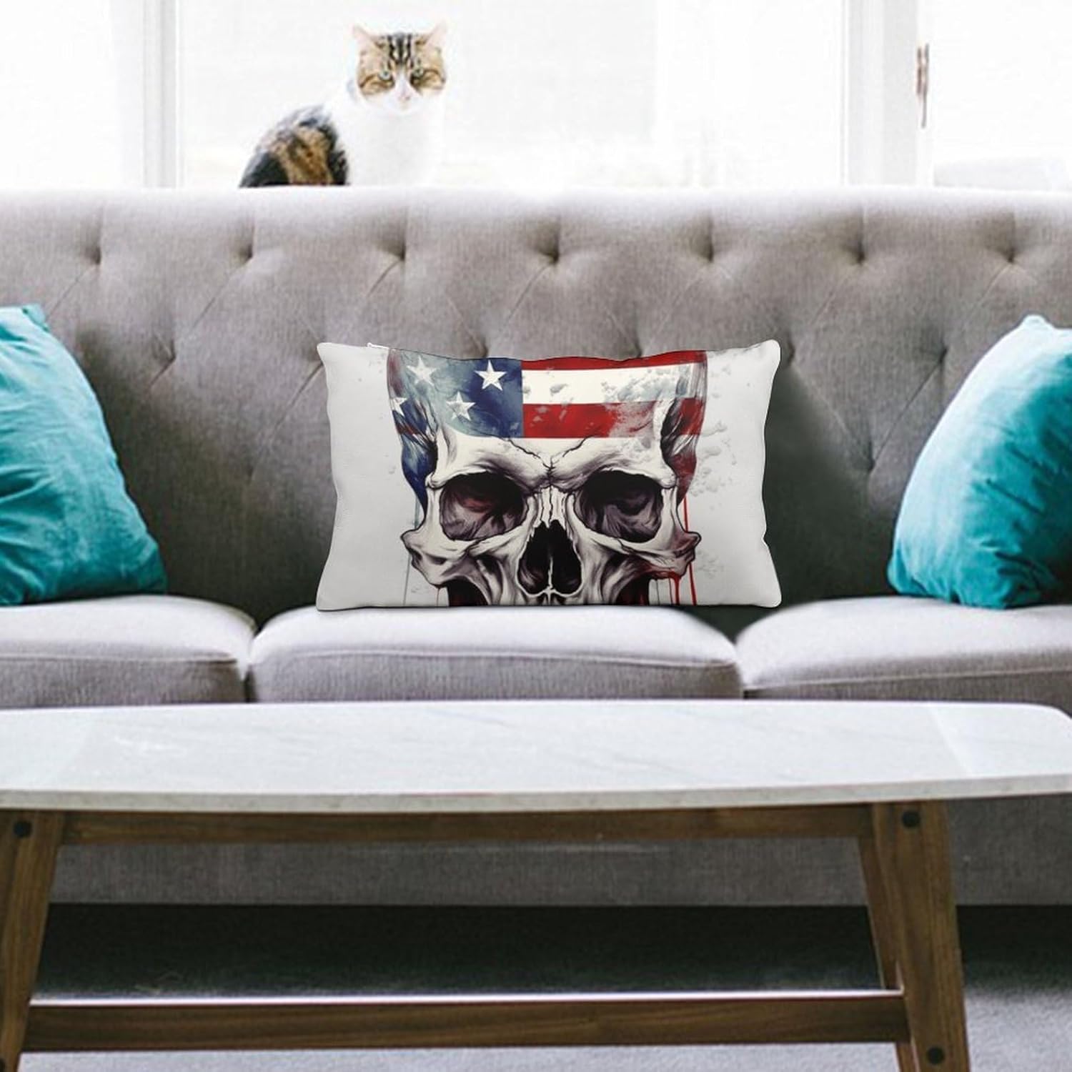 American Flag Skull Pillow Cases Queen Size Set of 1 Soft Comfortable Throw Pillows Covers Decorative Pillowcase with Zipper Bed Cushion Covers for Couch Sofa Bedroom 12 "x20