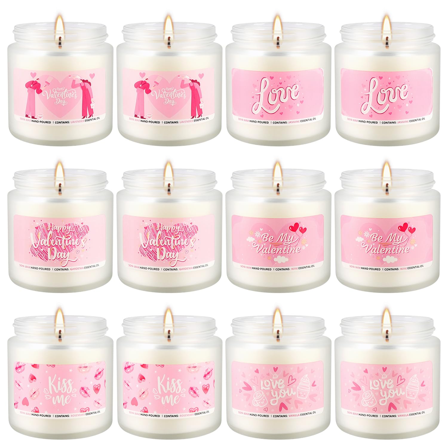 Valentine's Day Pink Scented Candles-12Pcs 3.5oz Each-Natural Plant Essential Oils &amp; Cotton Wick, Aromatherapy Candle for Relaxing Stress Relief, Home Decor &amp; Romantic Gifts for Her.