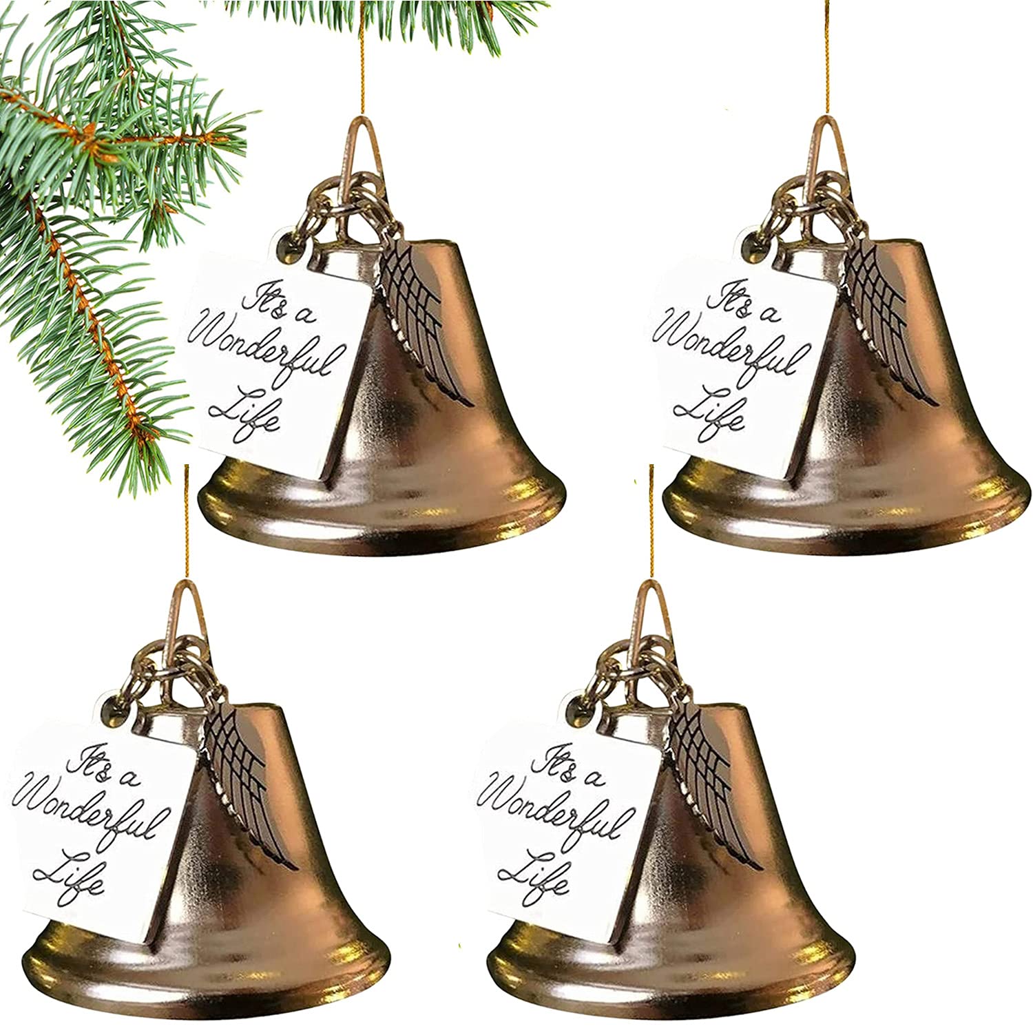 Jksm 4Pcs Christmas Ornaments Bell Charm, Memorial Ornaments For Loss Of Loved One Personalize,It's A Wonderful Life Inspired Christmas Angel Bell Ornament,Christmas Bell Ornament,Xmas Tree Decoration