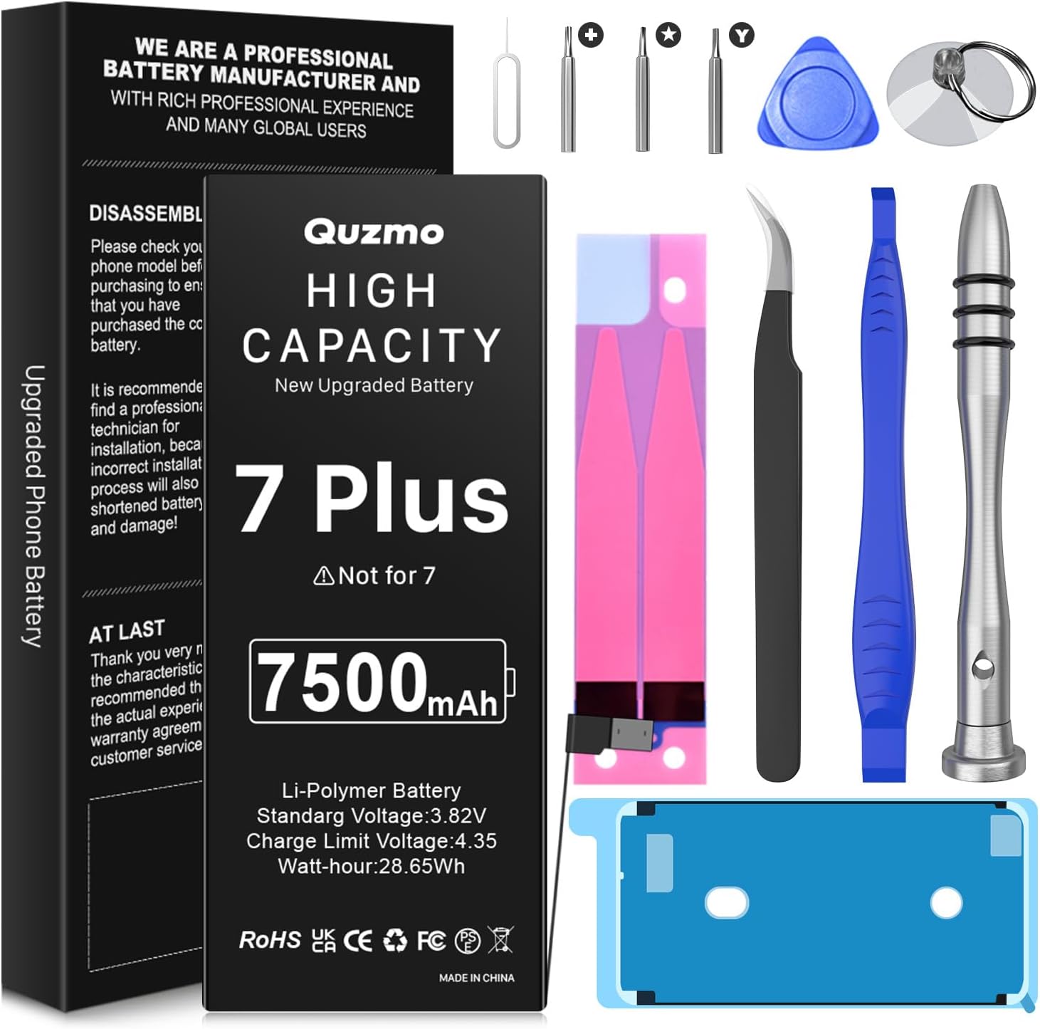 Battery for iPhone 7 Plus, Upgraded 7500mAh High Capacity Replacement Battery, New 0 Cycle Battery for iPhone 7 Plus A1661, A1784, A1785 with Complete Repair Tool Kit