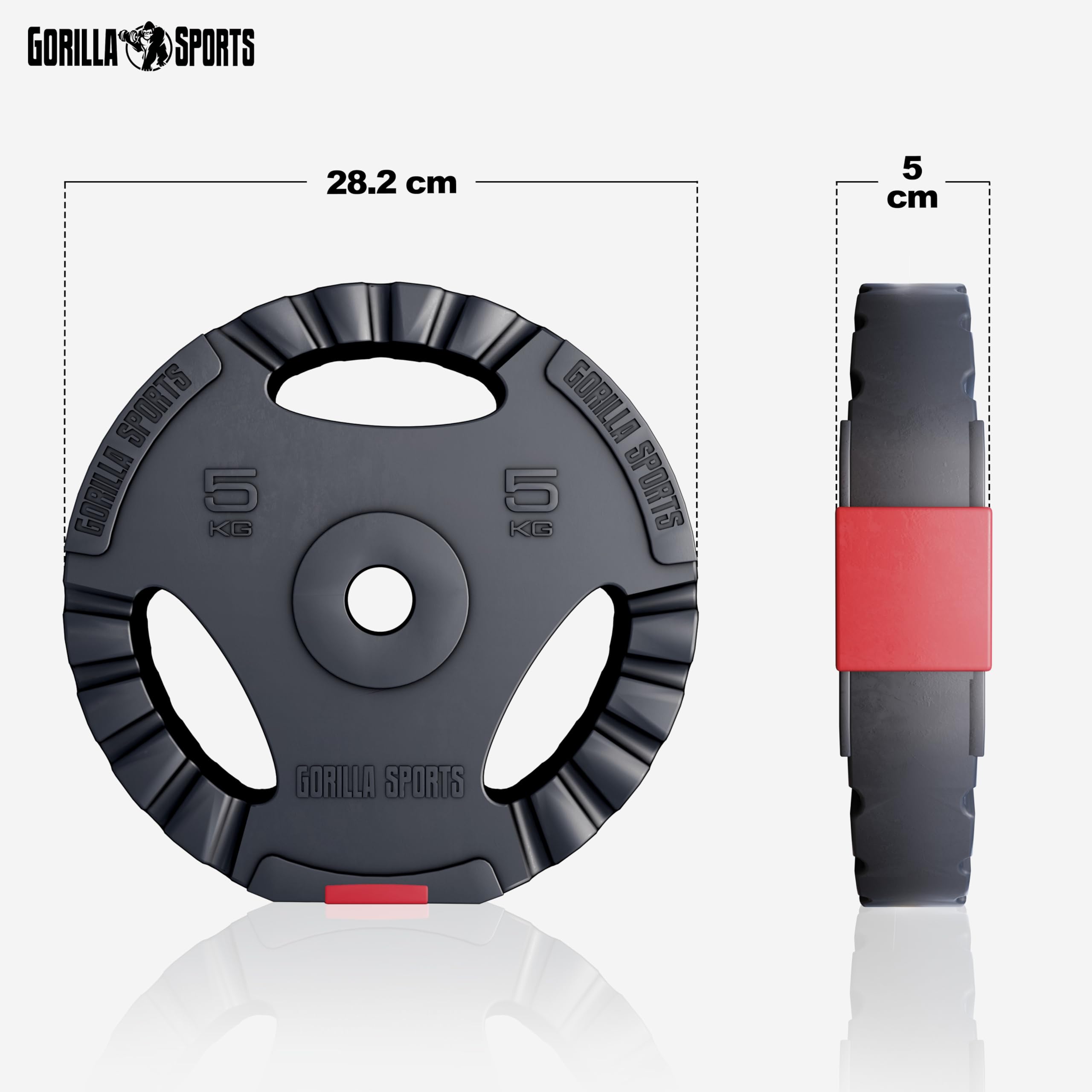 GORILLA SPORTS® Juego de Discos de Pesas Vinilo 27,5 Kg Triple Agarre | 2x 1,25 kg, 2x 2,5 kg, 4x 5 kg, Diámetro 30/31 mm