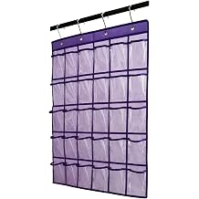 Classroom Pocket Chart for Phone Calculator Holder Over The Door Hanging Closet Jewelry Organizer with 30 Clear Pockets Purple